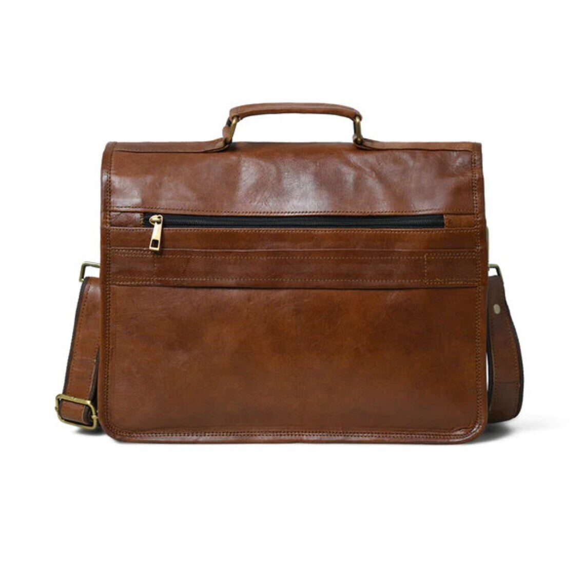 Classic 14-Inch Unisex Brown Leather Messenger Satchel Bag