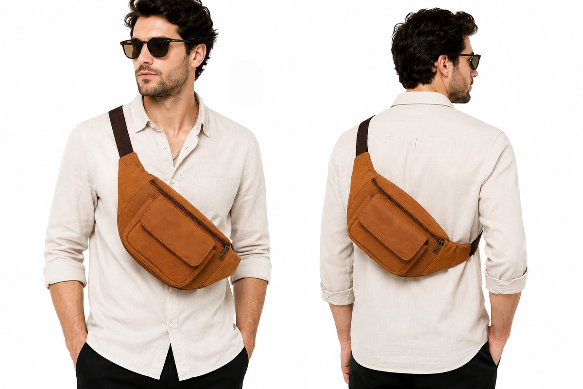 Men’s Genuine Leather Waist Bag – Vintage Crossbody