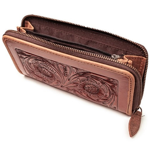 Handcrafted Genuine Leather Tooled Clutch for Women