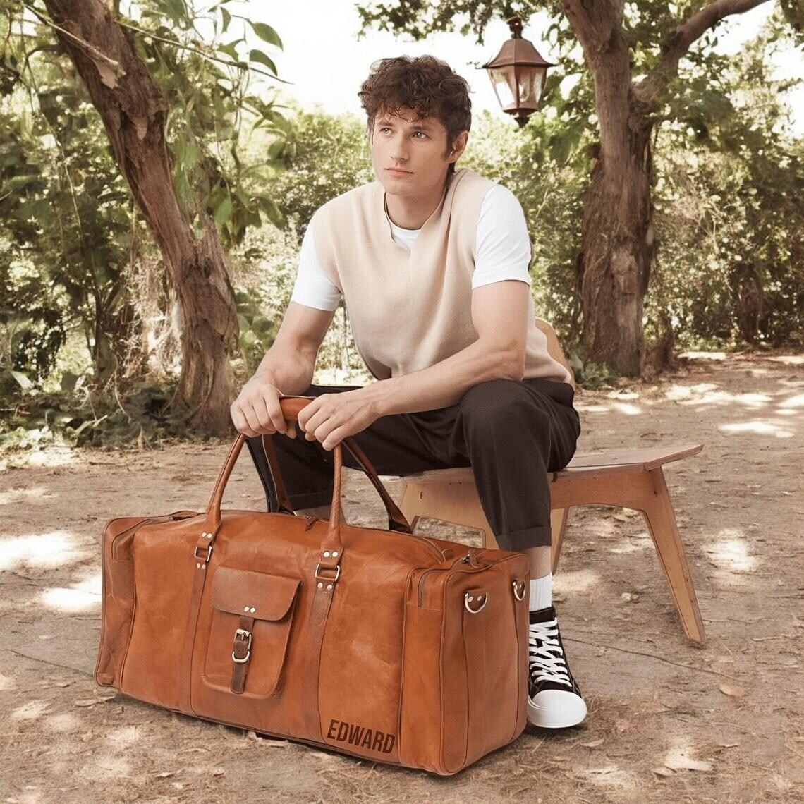 Handmade Leather Duffle Bag – Perfect Weekender, Gym, and Travel Companion