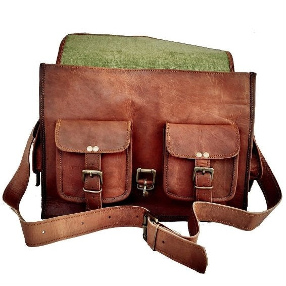 Leather Briefcase Classic Executive Bag + Free Toiletry Bag