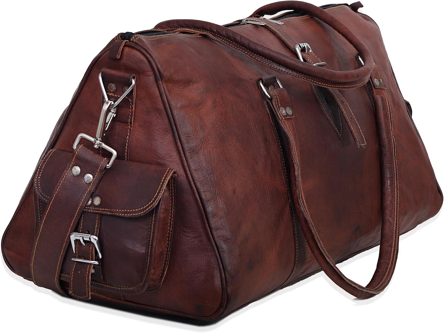 Vintage-Inspired Leather Travel Duffle Bag with Rustic Charm