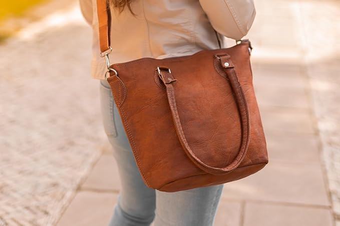 Vintage Brown Leather Tote Handbag Timeless Style for Women