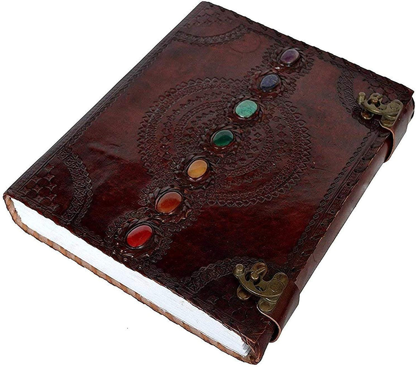 Large Leather Journal Book Seven Chakra Medieval Stone Embossed