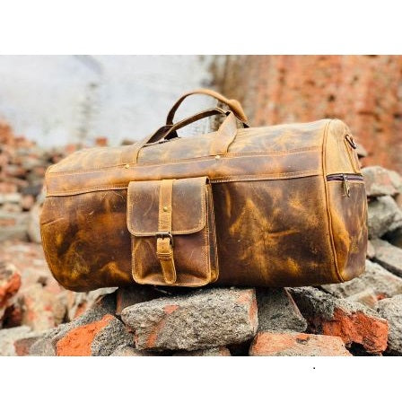 Top Grain Leather Duffel Weekend Travel Bag