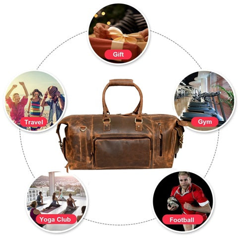 Vintage Leather Classic Elegant Weekender Duffle Bag