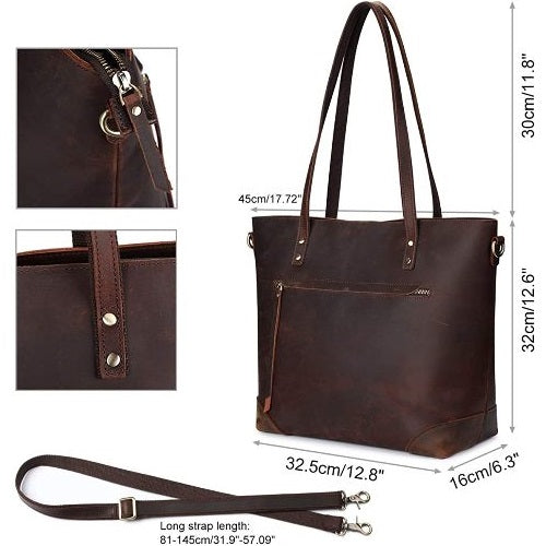 Vintage Leather Laptop Shoulder Tote Bag