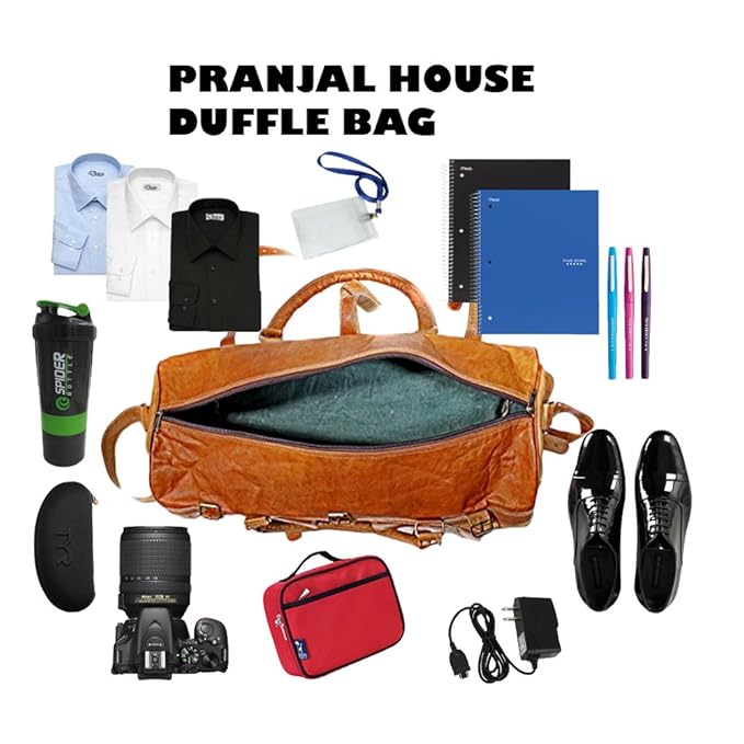 22" Russet Brown Leather Duffle Bag Premium Travel Weekender