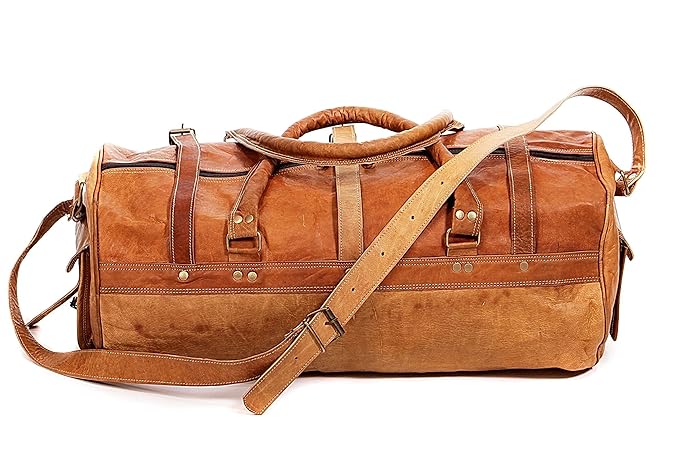 22" Russet Brown Leather Duffle Bag Premium Travel Weekender
