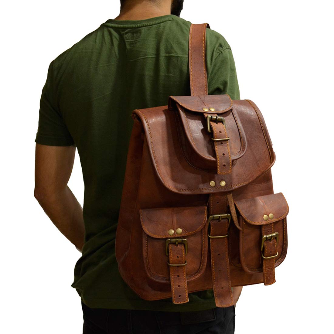 Handmade Genuine Leather Small Backpack for School, College & Travel