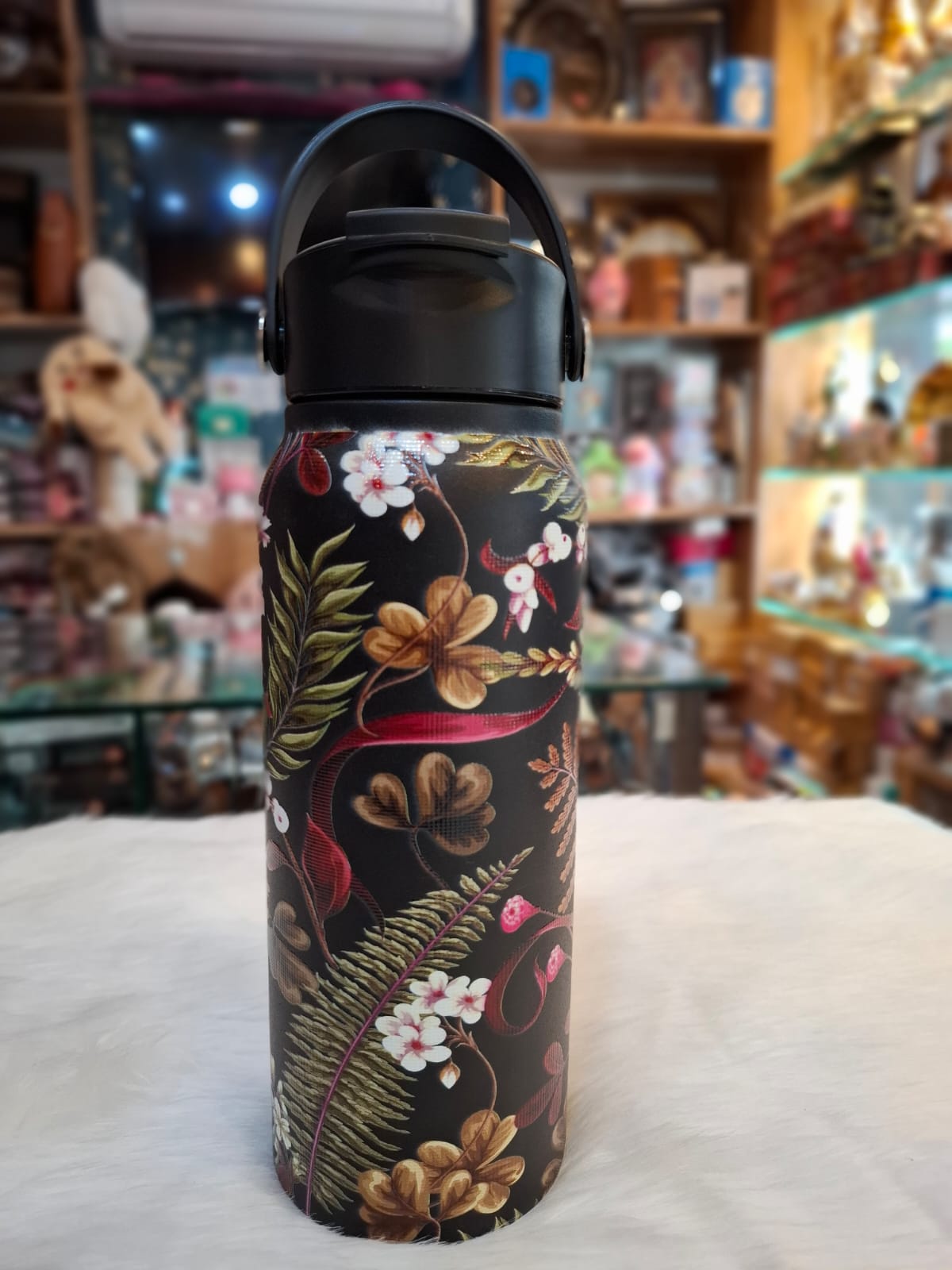 Black Printed Sports Kettle - Stainless Steel Water Bottle for Gym