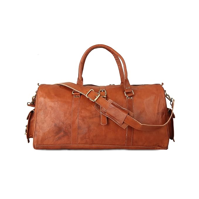 Brown Leather Triangle Weekender Duffle Bag for Travel
