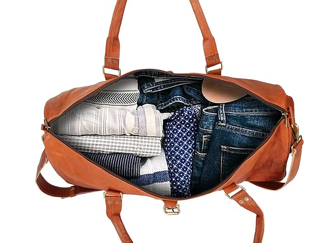 Brown Leather Triangle Weekender Duffle Bag for Travel