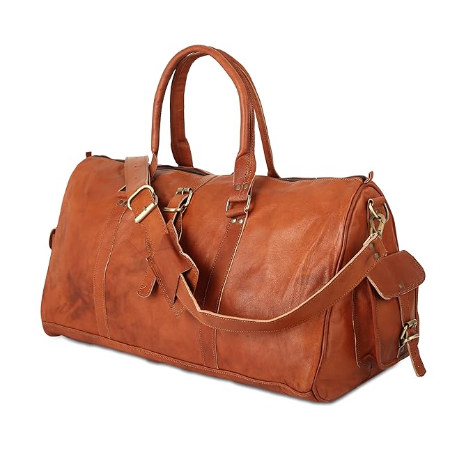 Brown Leather Triangle Weekender Duffle Bag for Travel
