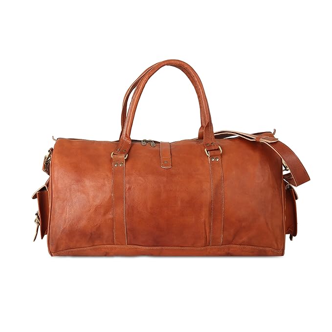 Brown Leather Triangle Weekender Duffle Bag for Travel