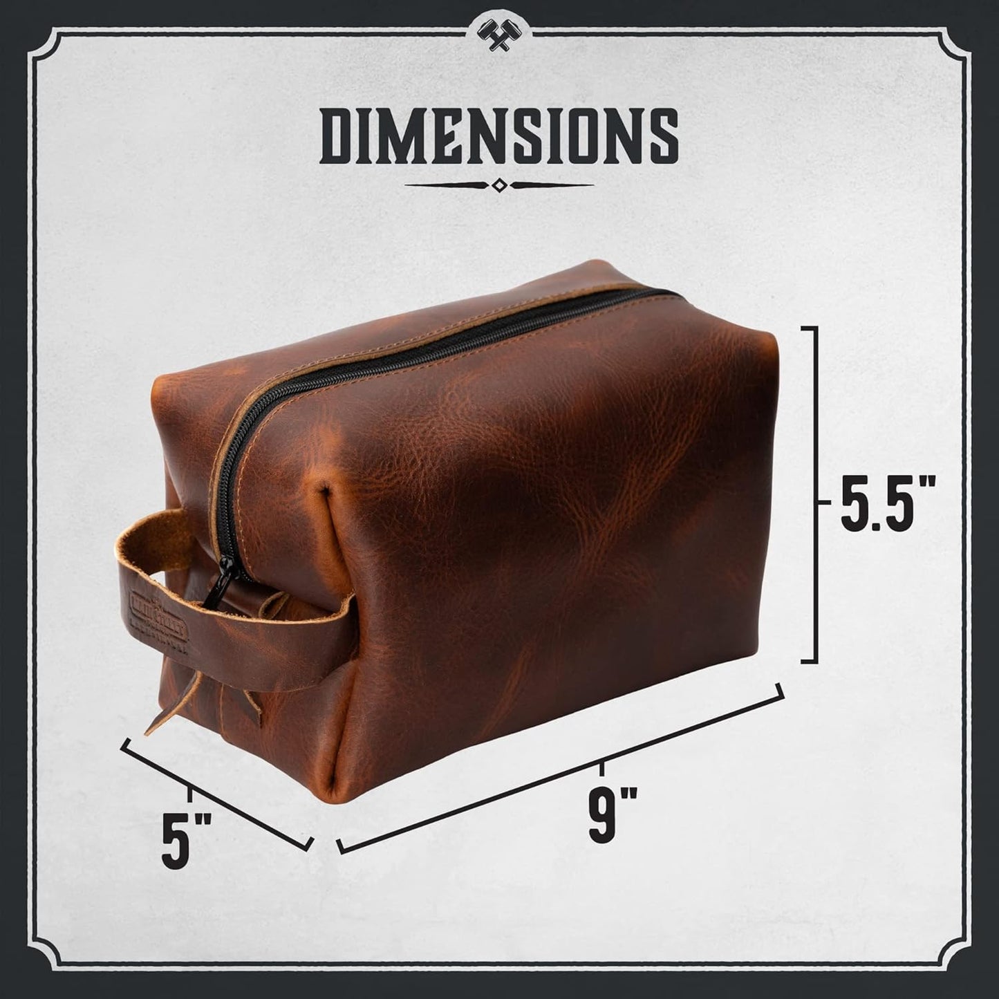 Classic Full-Grain Buff Leather Toiletry Bag for Travel