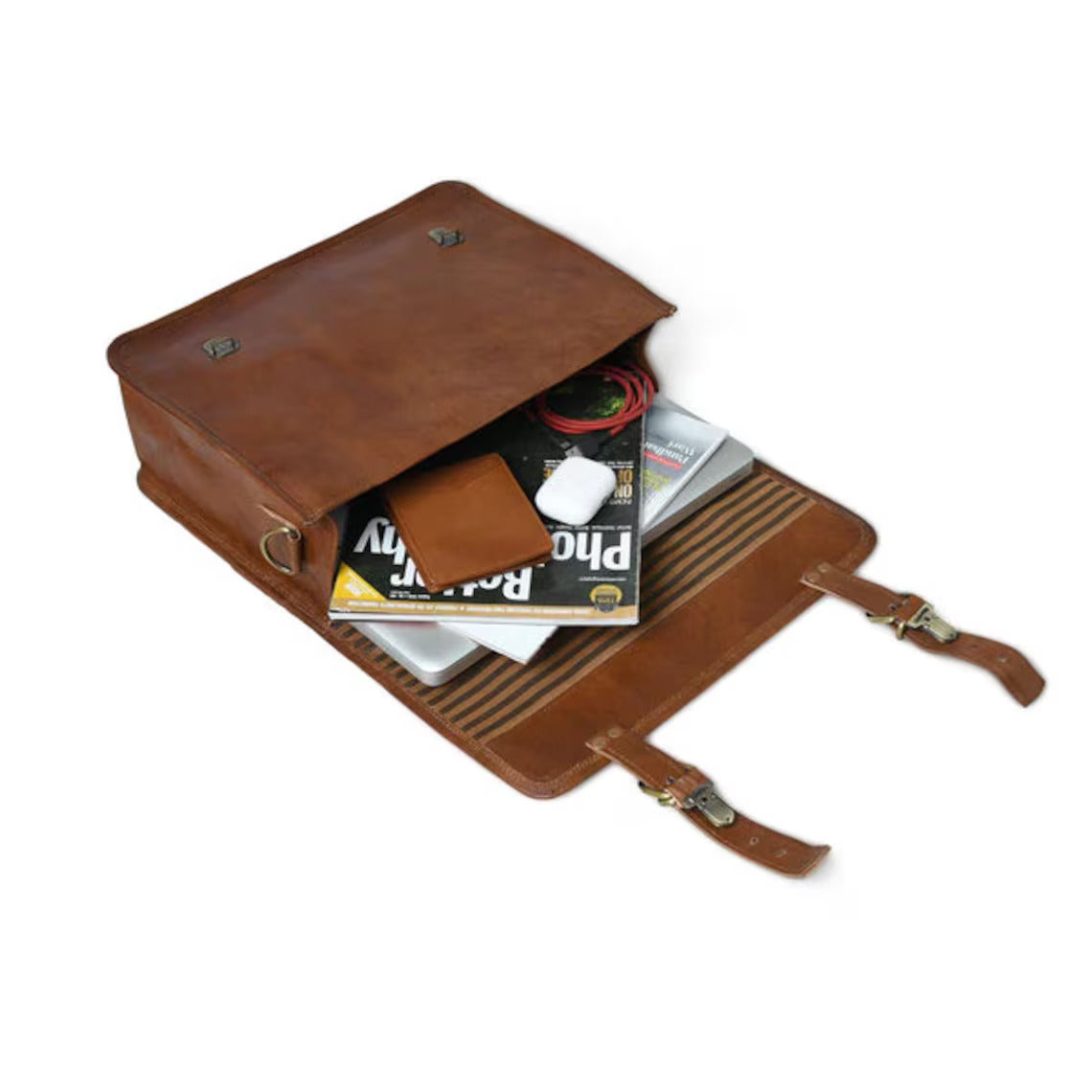 Classic 14-Inch Unisex Brown Leather Messenger Satchel Bag