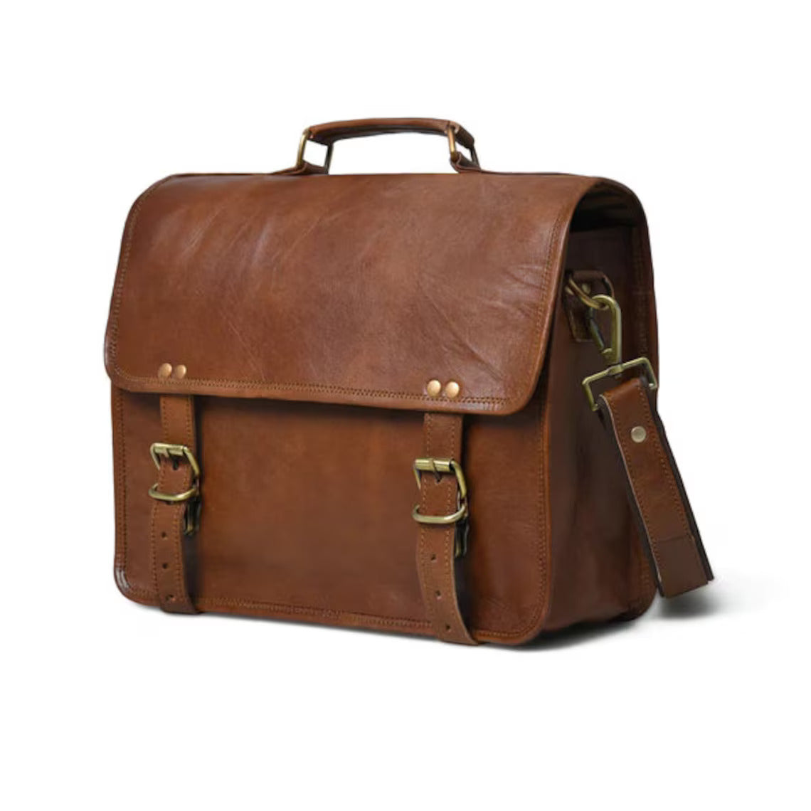 Classic 14-Inch Unisex Brown Leather Messenger Satchel Bag