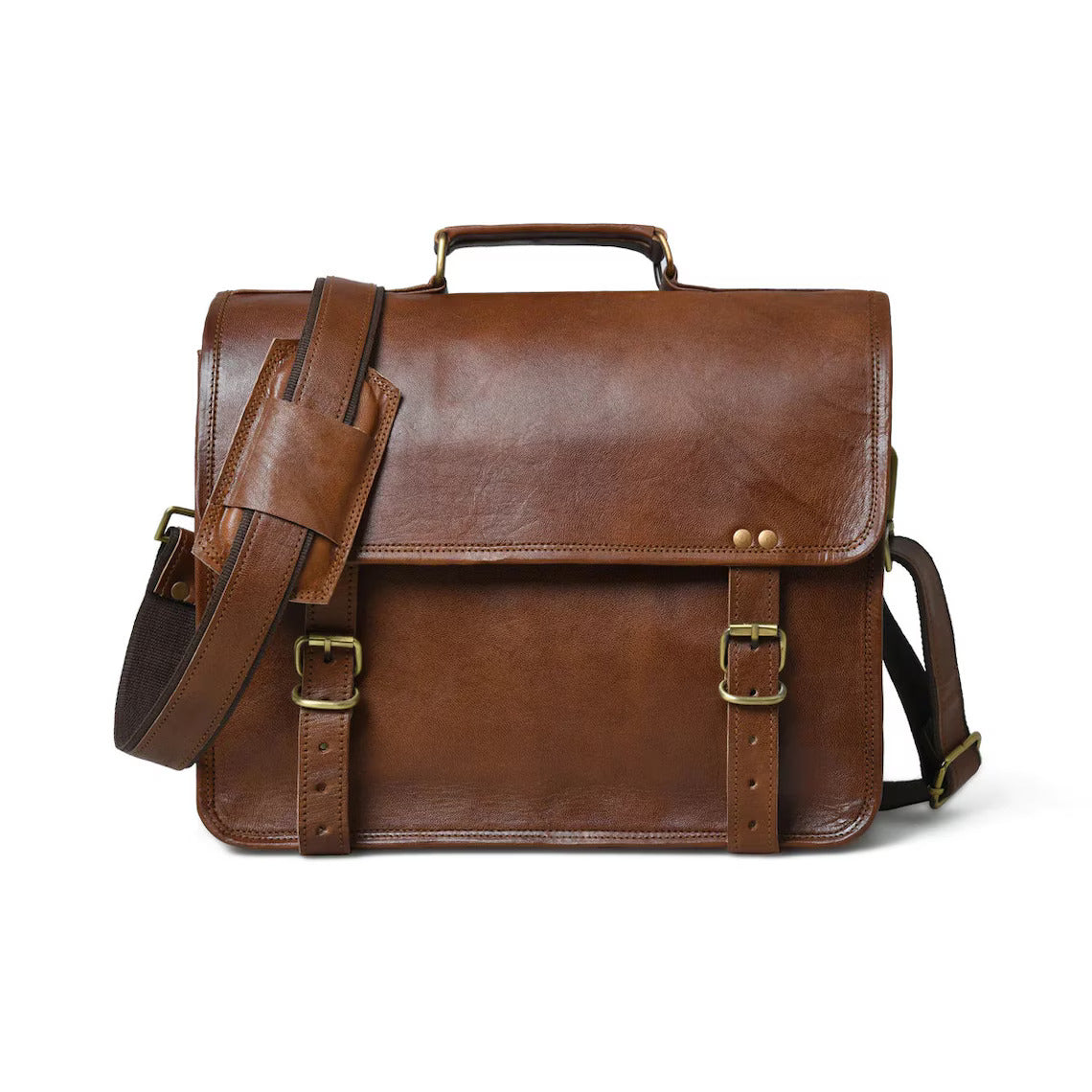 Classic 14-Inch Unisex Brown Leather Messenger Satchel Bag