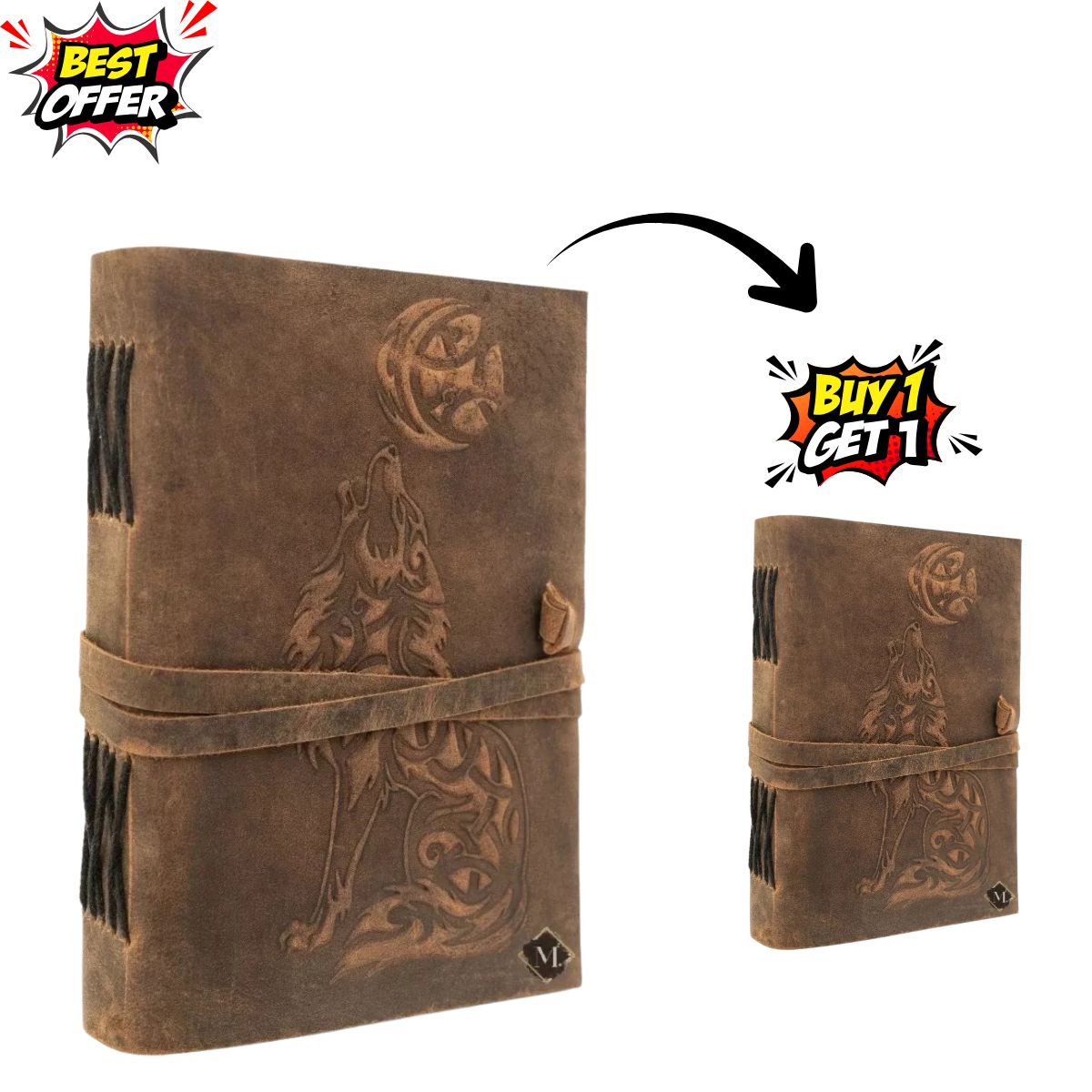 Combo Set Wolf Embossed Handmade Leather Journal
