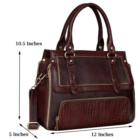 Elegant Leather Satchel Tote Handbag with Top Handle