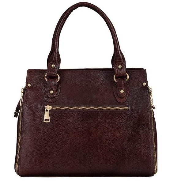 Elegant Leather Satchel Tote Handbag with Top Handle