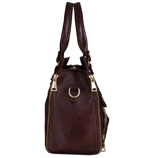 Elegant Leather Satchel Tote Handbag with Top Handle