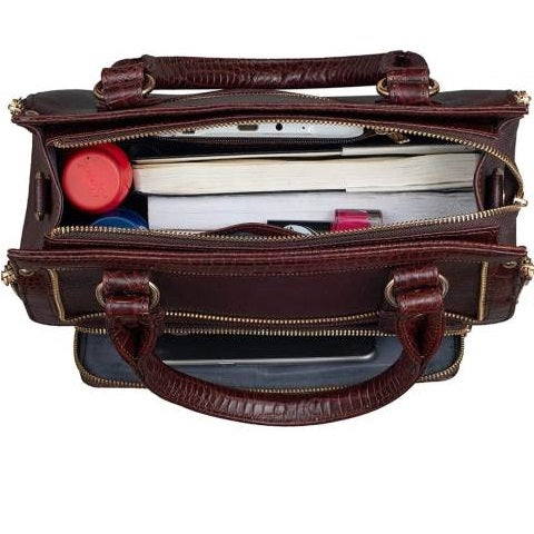 Elegant Leather Satchel Tote Handbag with Top Handle