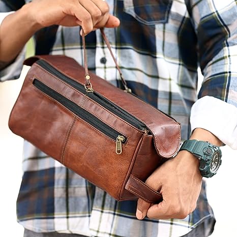 Elegant Leather Toiletry Bag Versatile Dopp Kit for Every Traveler