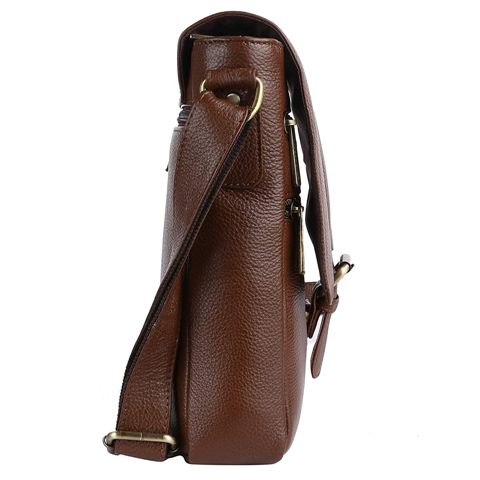 Genuine Leather Laptop Messenger Bag with Secure Flap Closure