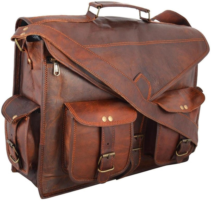 Leather Briefcase Classic Executive Bag + Free Toiletry Bag