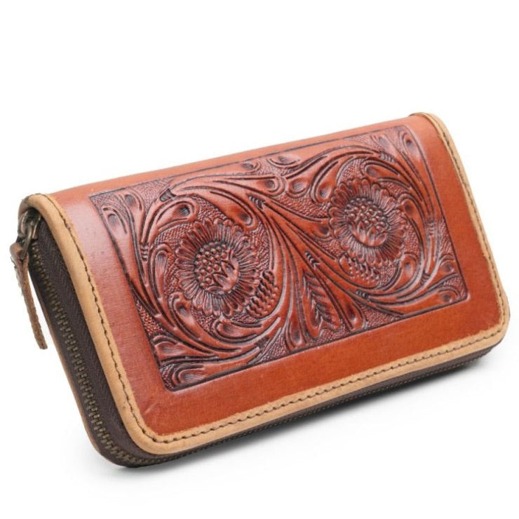 Handcrafted Genuine Leather Tooled Clutch for Women