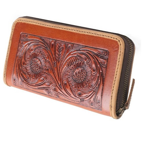 Handcrafted Genuine Leather Tooled Clutch for Women