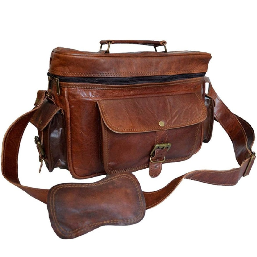 Handcrafted Vintage Leather Camera Case Crossbody Bag