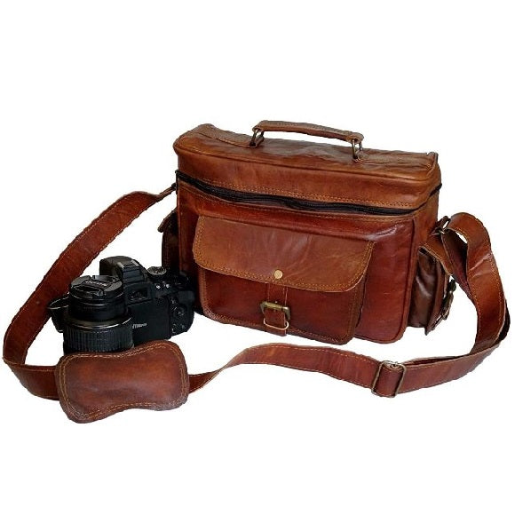 Handcrafted Vintage Leather Camera Case Crossbody Bag