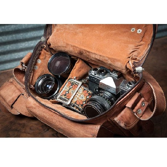 Handcrafted Vintage Leather Camera Case Crossbody Bag