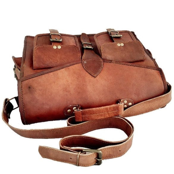 Leather Briefcase Classic Executive Bag + Free Toiletry Bag