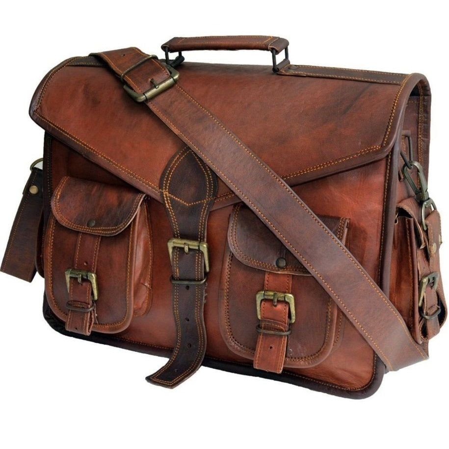 Leather Briefcase Classic Executive Bag + Free Toiletry Bag