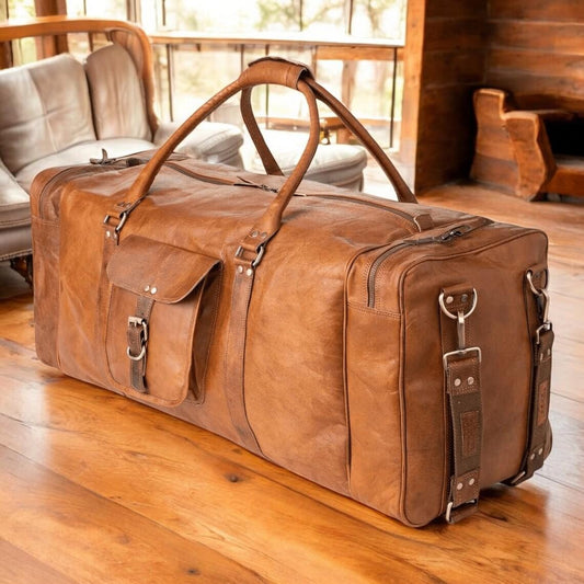 Handmade Leather Duffle Bag – Perfect Weekender, Gym, and Travel Companion