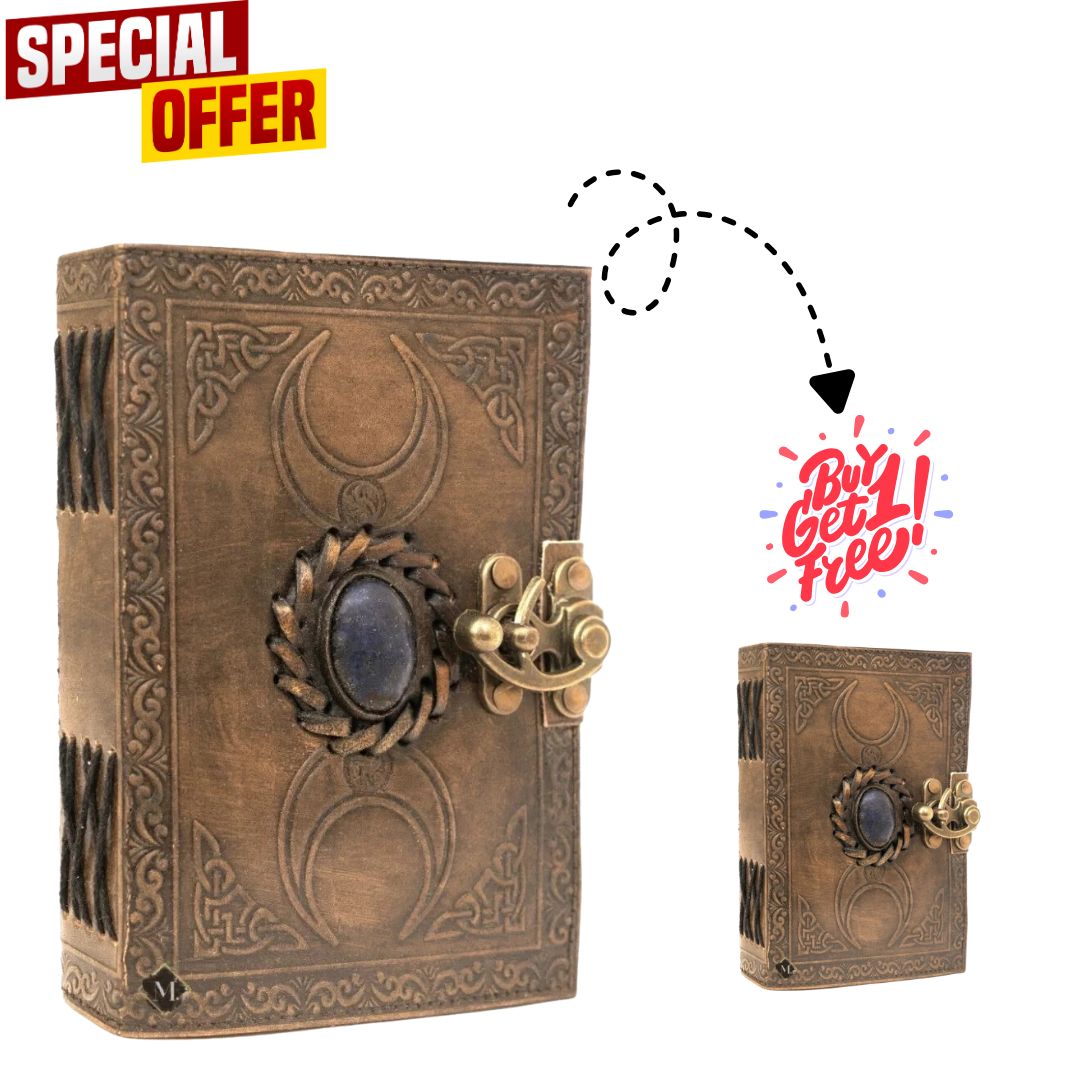 Combo Leather Journal – Double Moon Design with Blue Stone