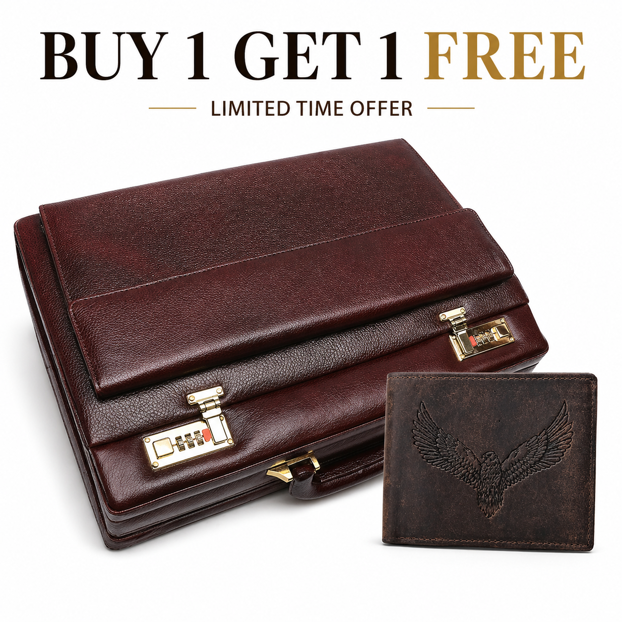 Leather Suitcase Bag for Professional + Free Leather Wallet