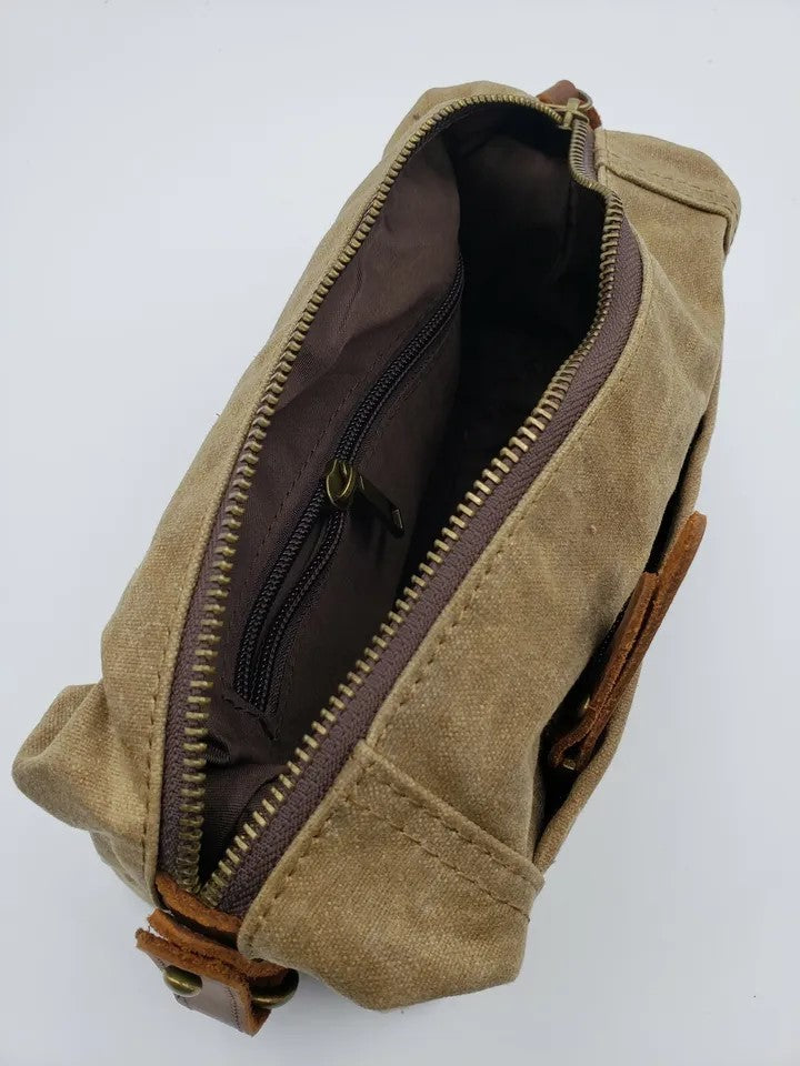 Men's Canvas and Leather Toiletry Clutch Bag