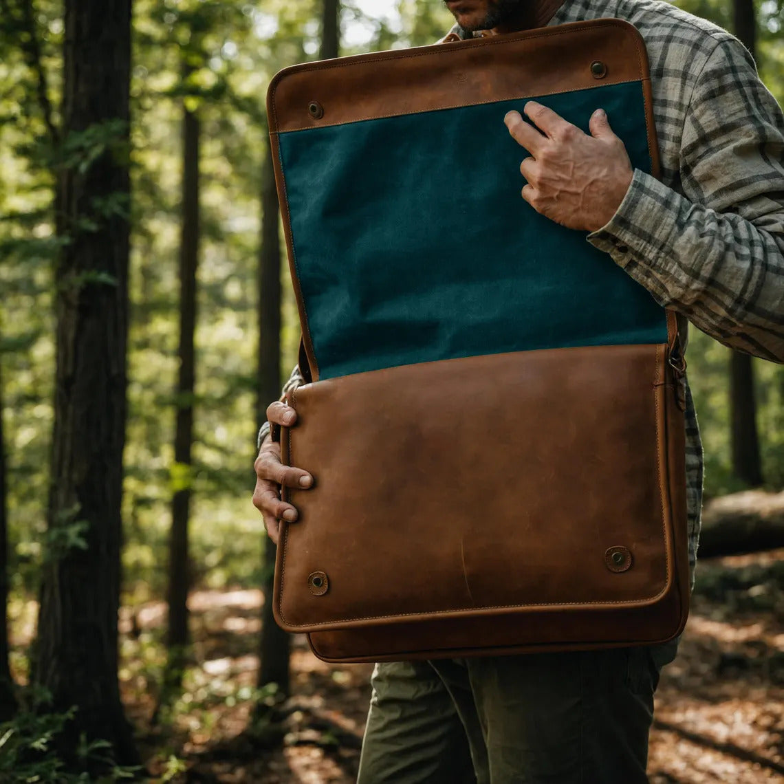 Men's Full-Flap Leather Messenger Bag Laptop & Crossbody Satchel