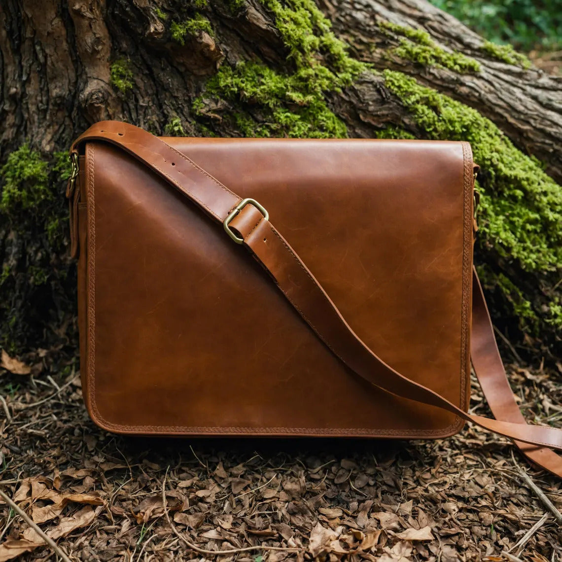 Men's Full-Flap Leather Messenger Bag Laptop & Crossbody Satchel