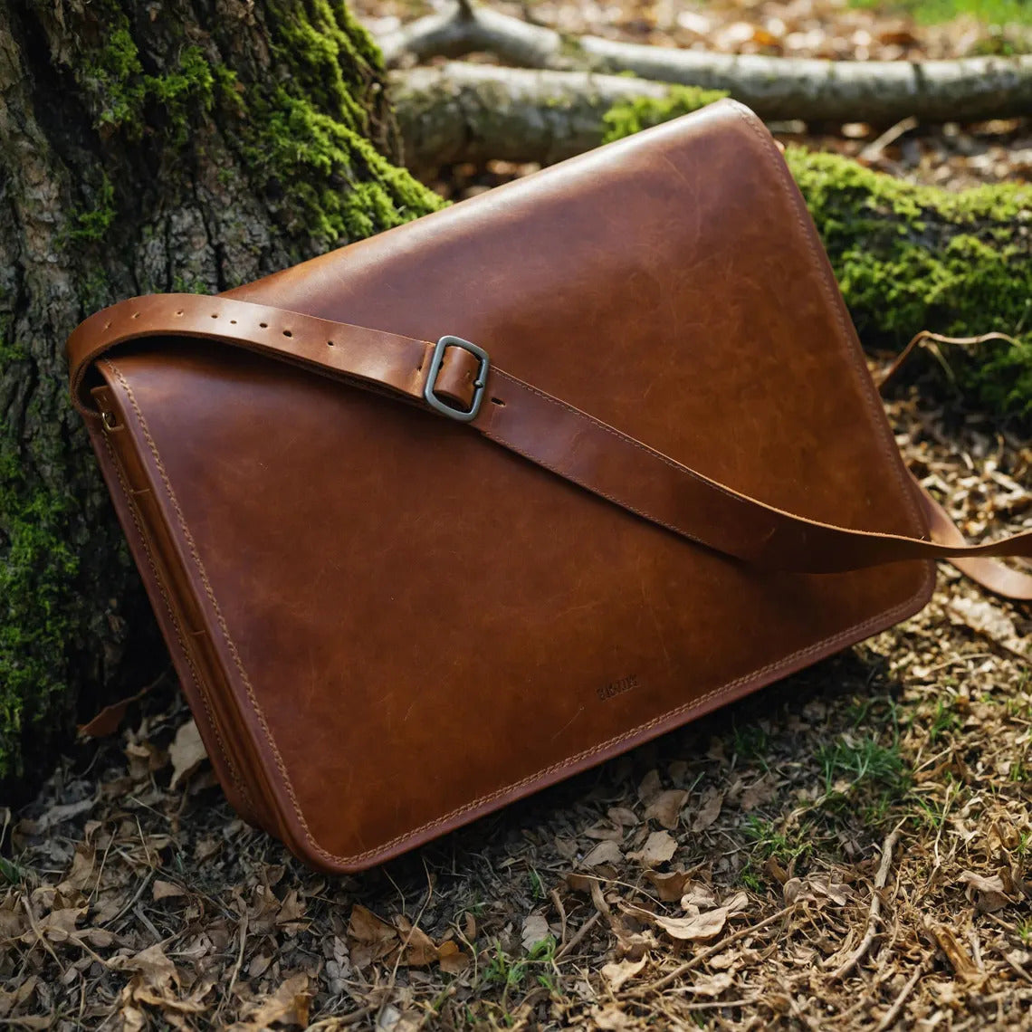 Men's Full-Flap Leather Messenger Bag Laptop & Crossbody Satchel