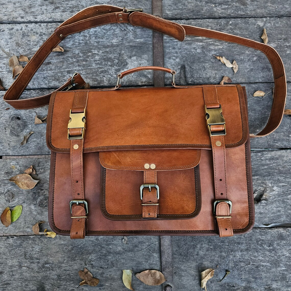 Men's Leather Laptop Messenger Briefcase Crossbody Computer Satchel