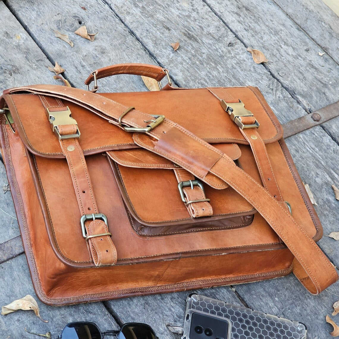 Men's Leather Laptop Messenger Briefcase Crossbody Computer Satchel