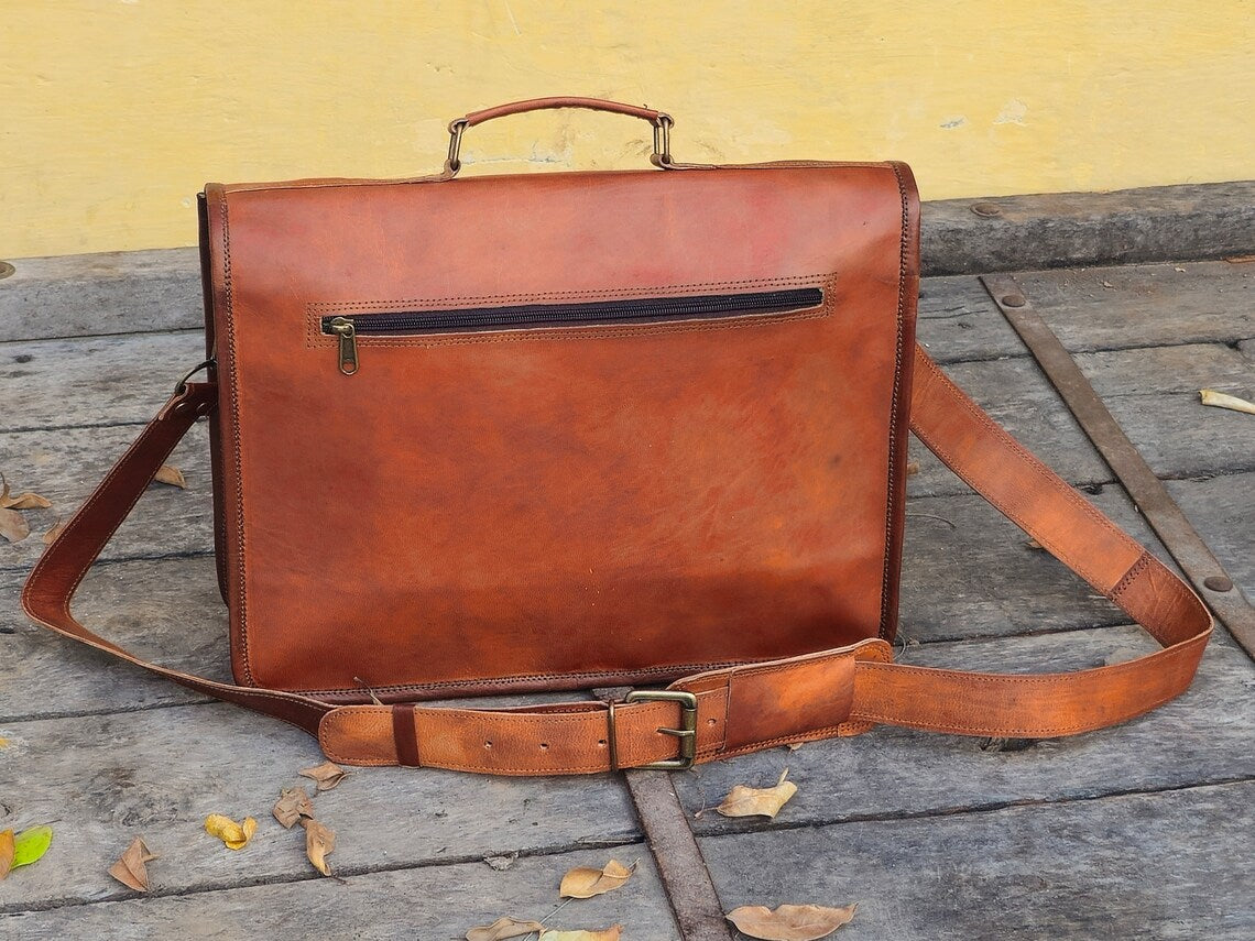 Men's Leather Laptop Messenger Briefcase Crossbody Computer Satchel