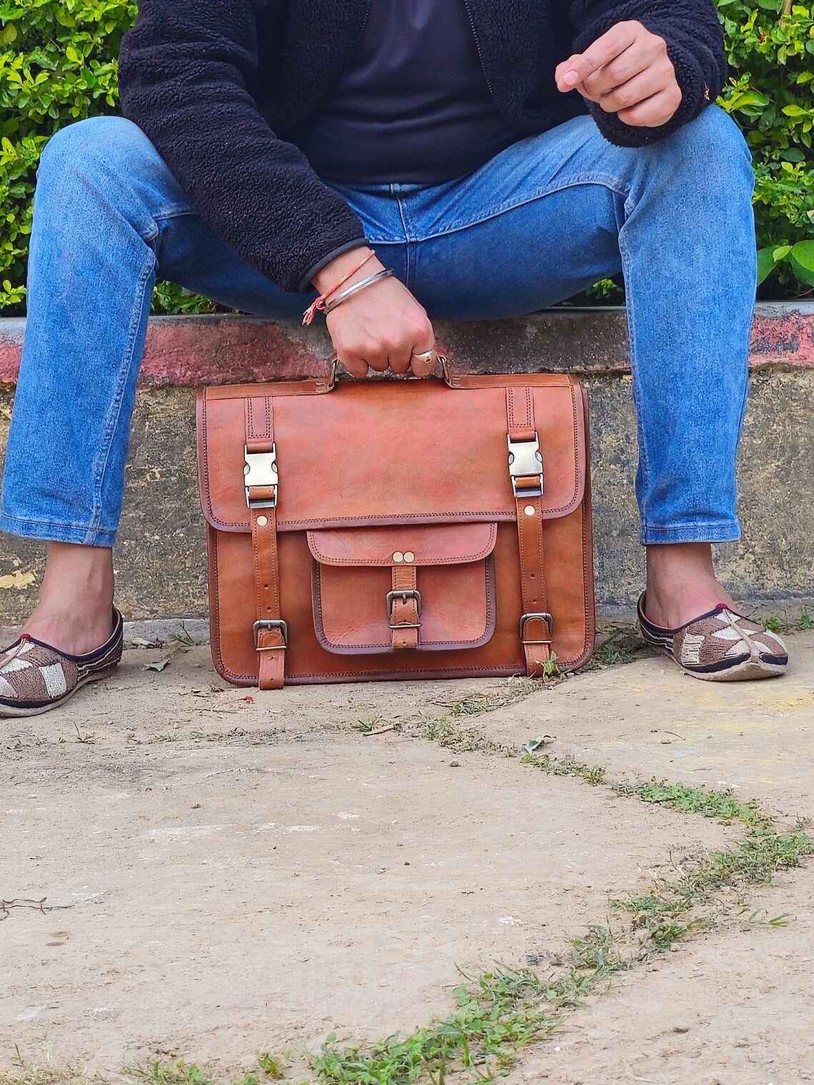 Men's Leather Laptop Messenger Briefcase Crossbody Computer Satchel
