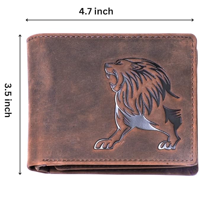 Men's Vintage Brown Leather Wallet with Lion Design